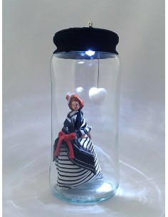 Lámpara "Te tengo en el Bote" vestido a rayas y corazón blanco 2