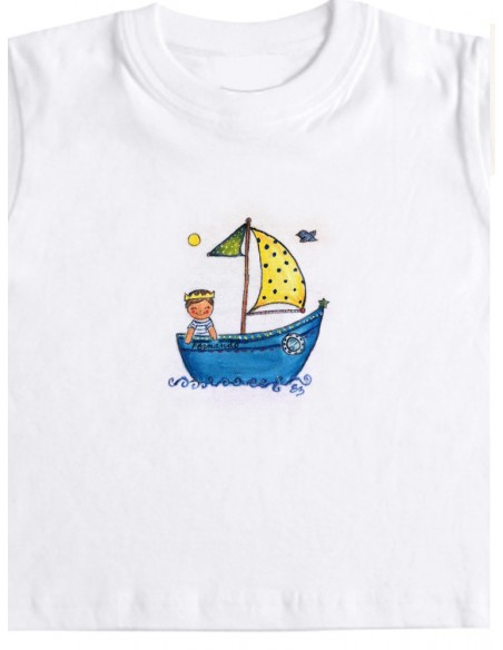 Camiseta barquito con niño o niña con corona